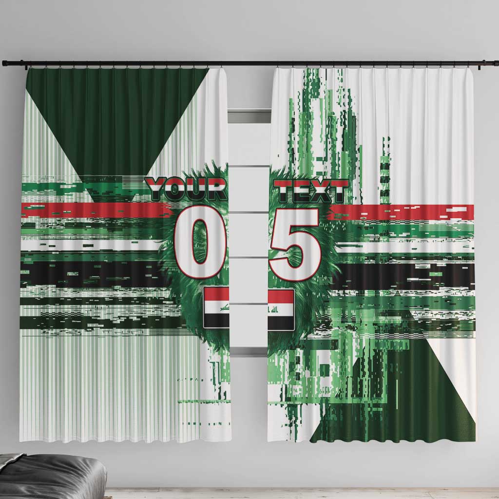 Custom Iraq Football Window Curtain Modern Glitch Art Style Lion Symbolism