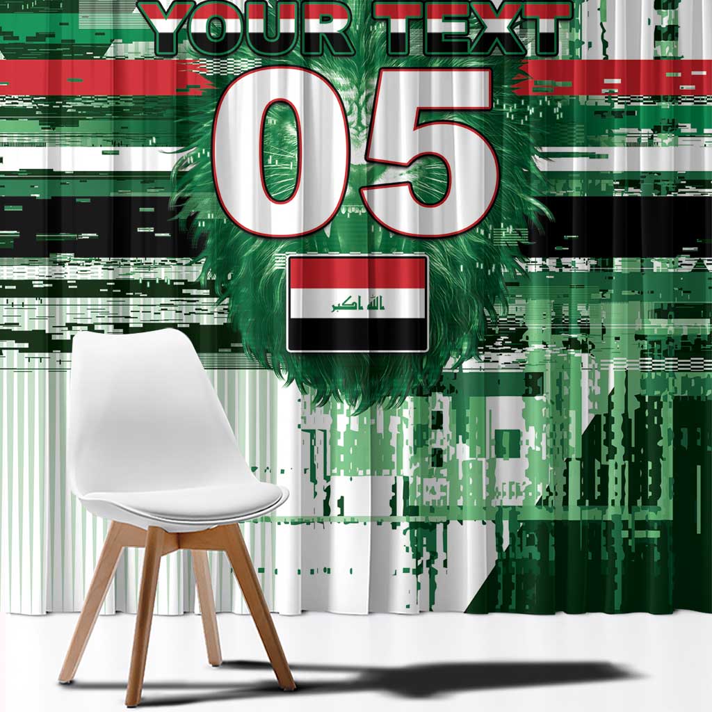 Custom Iraq Football Window Curtain Modern Glitch Art Style Lion Symbolism