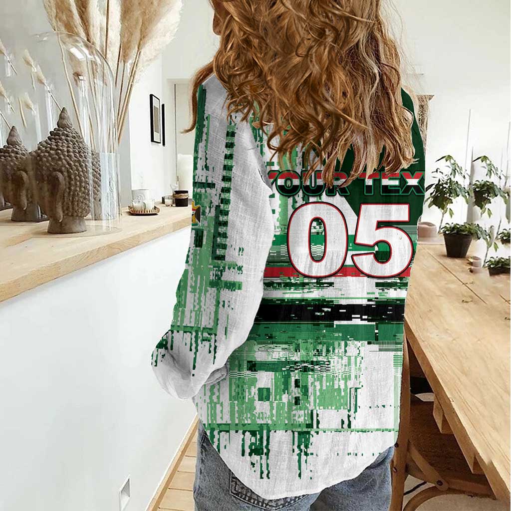 Custom Iraq Football Women Casual Shirt Modern Glitch Art Style Lion Symbolism