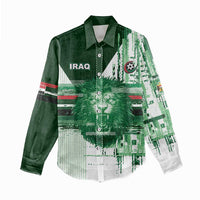 Custom Iraq Football Women Casual Shirt Modern Glitch Art Style Lion Symbolism