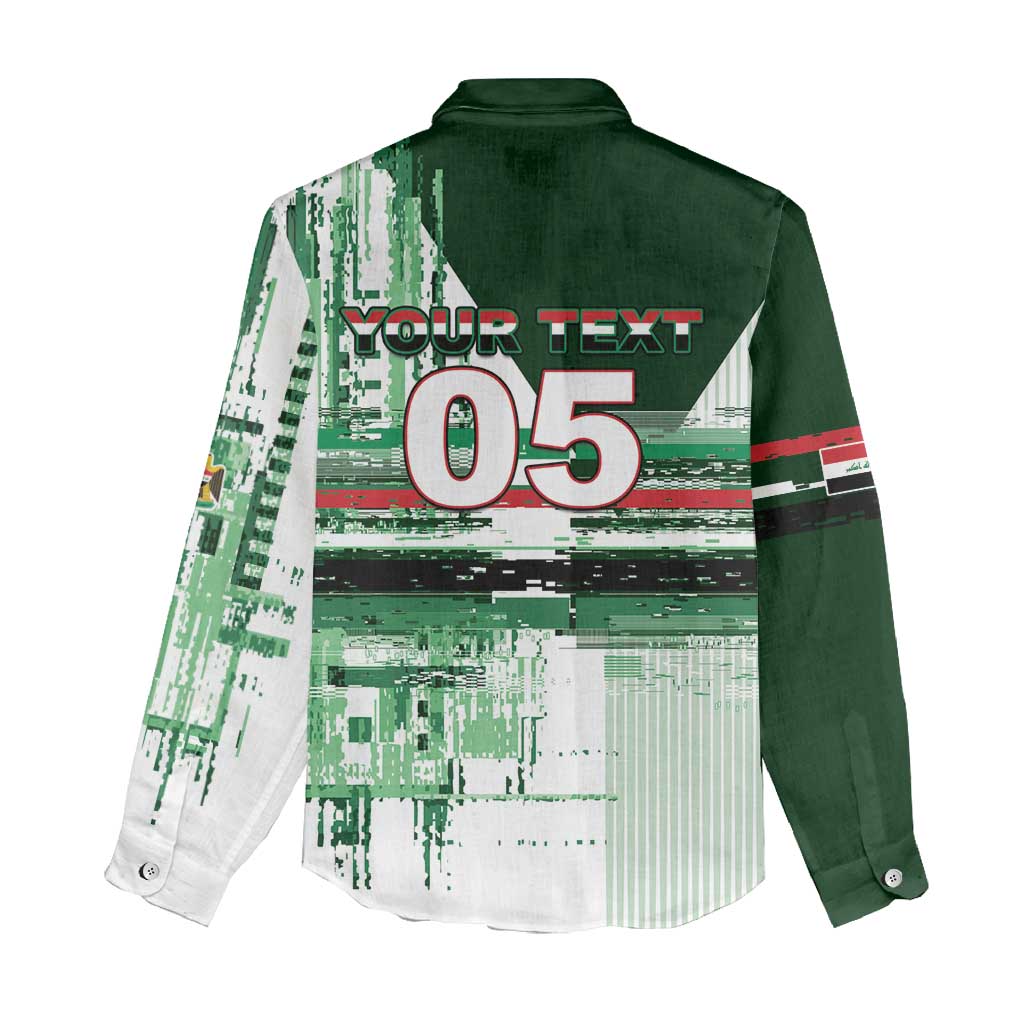 Custom Iraq Football Women Casual Shirt Modern Glitch Art Style Lion Symbolism