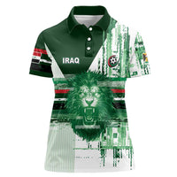 Custom Iraq Football Women Polo Shirt Modern Glitch Art Style Lion Symbolism