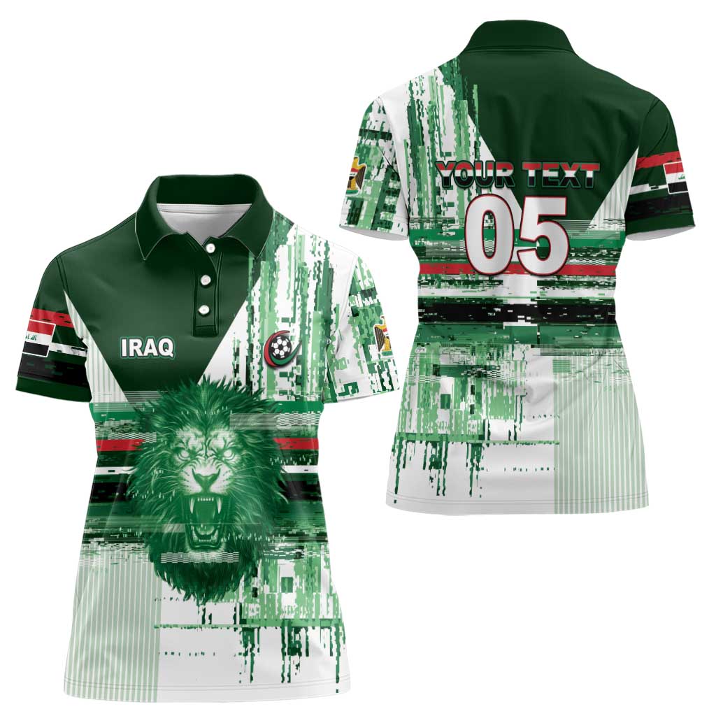 Custom Iraq Football Women Polo Shirt Modern Glitch Art Style Lion Symbolism