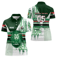 Custom Iraq Football Women Polo Shirt Modern Glitch Art Style Lion Symbolism