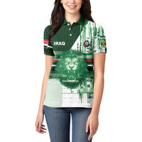 Custom Iraq Football Women Polo Shirt Modern Glitch Art Style Lion Symbolism
