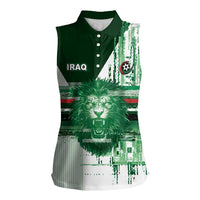 Custom Iraq Football Women Sleeveless Polo Shirt Modern Glitch Art Style Lion Symbolism