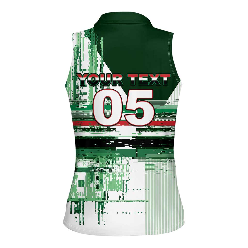 Custom Iraq Football Women Sleeveless Polo Shirt Modern Glitch Art Style Lion Symbolism