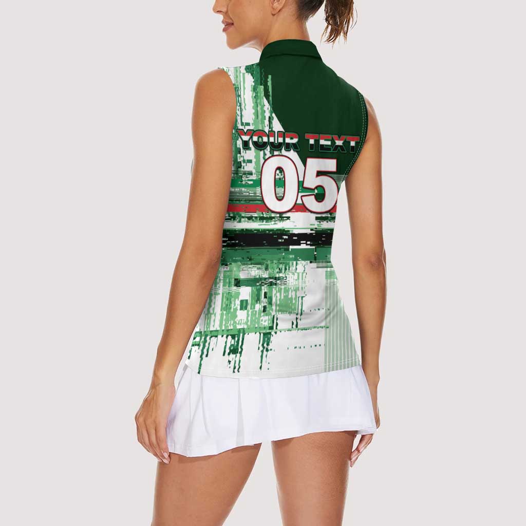 Custom Iraq Football Women Sleeveless Polo Shirt Modern Glitch Art Style Lion Symbolism