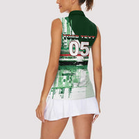 Custom Iraq Football Women Sleeveless Polo Shirt Modern Glitch Art Style Lion Symbolism