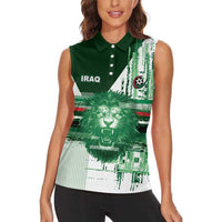 Custom Iraq Football Women Sleeveless Polo Shirt Modern Glitch Art Style Lion Symbolism