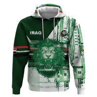 Custom Iraq Football Zip Hoodie Modern Glitch Art Style Lion Symbolism