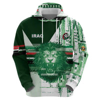 Custom Iraq Football Zip Hoodie Modern Glitch Art Style Lion Symbolism