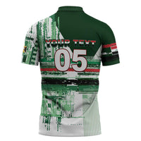 Custom Iraq Football Zipper Polo Shirt Modern Glitch Art Style Lion Symbolism