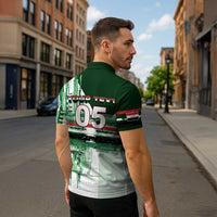 Custom Iraq Football Zipper Polo Shirt Modern Glitch Art Style Lion Symbolism