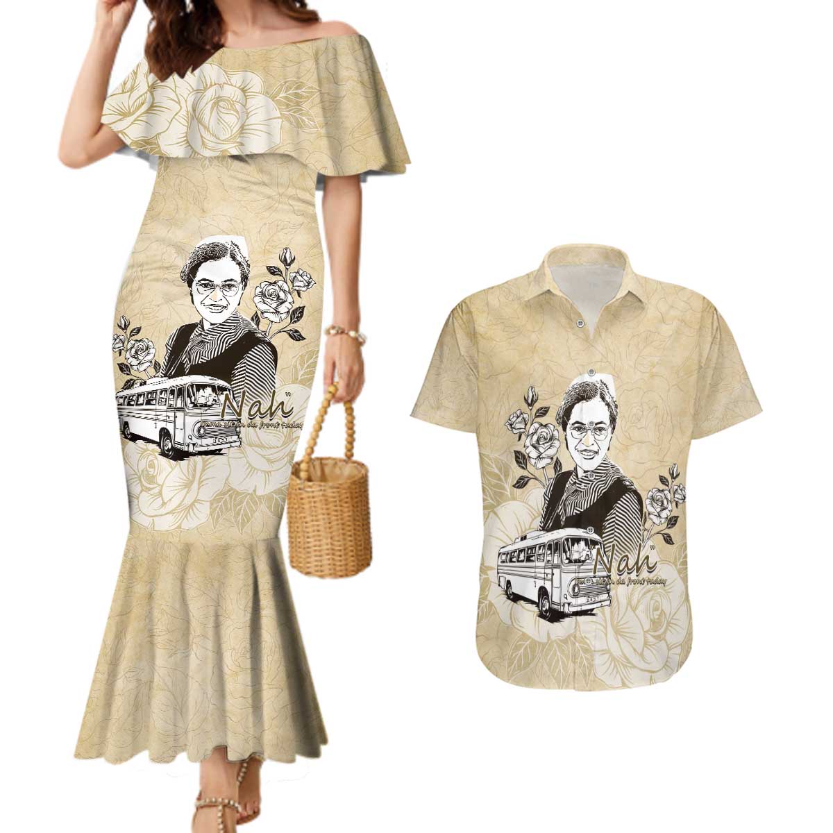 Nah Rosa Parks Couples Matching Mermaid Dress and Hawaiian Shirt Black Women History