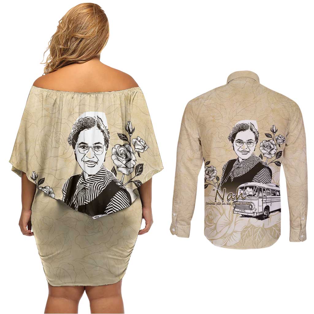 Nah Rosa Parks Couples Matching Off Shoulder Short Dress and Long Sleeve Button Shirt Black Women History