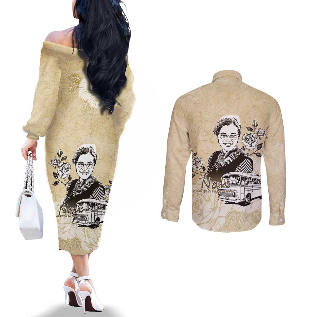 Nah Rosa Parks Couples Matching Off The Shoulder Long Sleeve Dress and Long Sleeve Button Shirt Black Women History