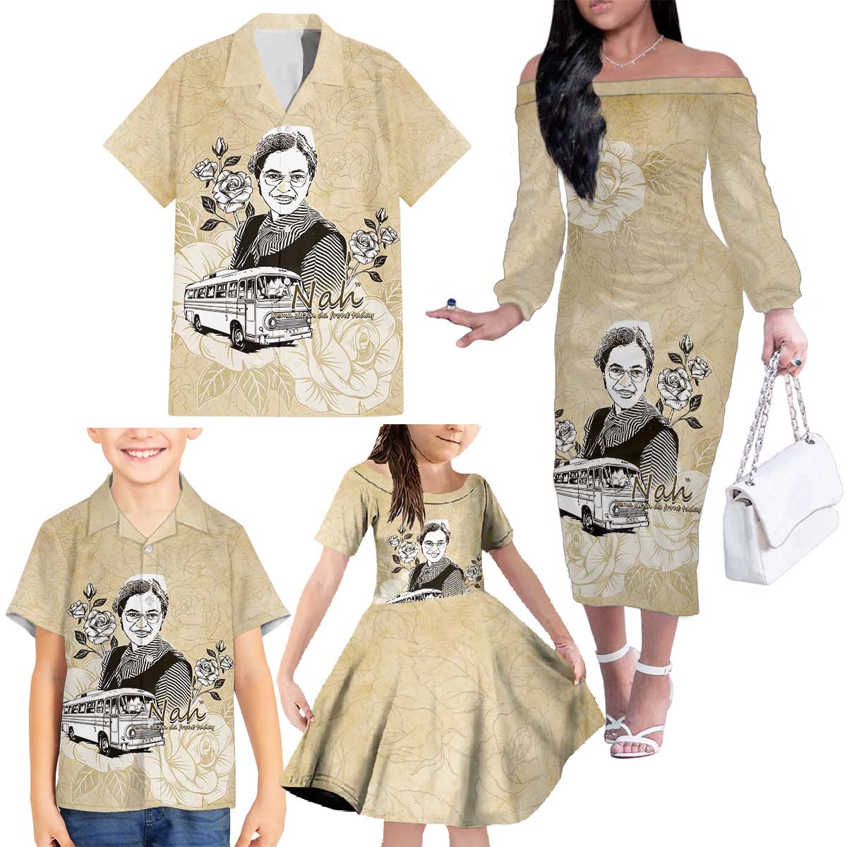 Nah Rosa Parks Family Matching Off The Shoulder Long Sleeve Dress and Hawaiian Shirt Black Women History