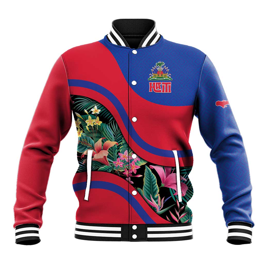 Personalized Haiti Baseball Jacket Tropical Hibiscus Flowers DT05