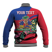 Personalized Haiti Baseball Jacket Tropical Hibiscus Flowers DT05