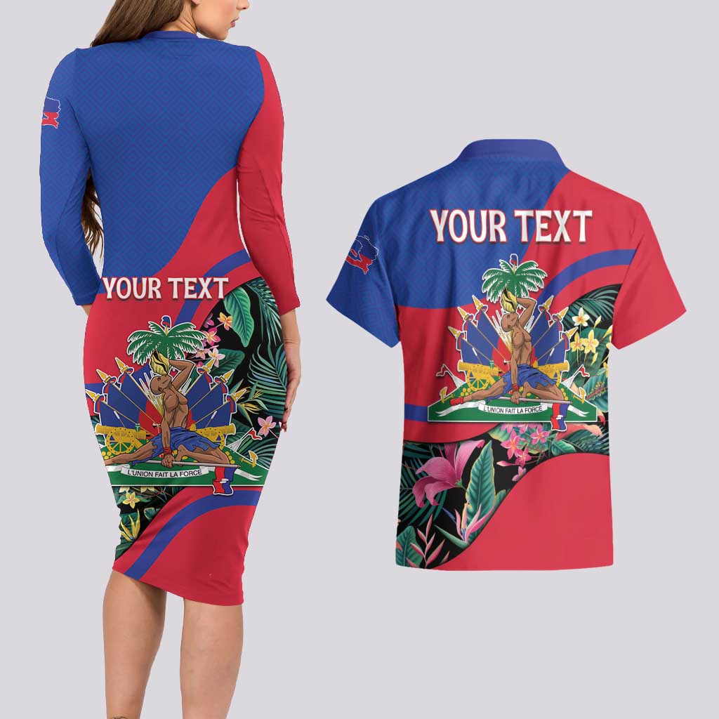 Personalized Haiti Couples Matching Long Sleeve Bodycon Dress and Hawaiian Shirt Tropical Hibiscus Flowers DT05