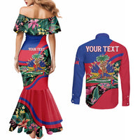 Personalized Haiti Couples Matching Mermaid Dress and Long Sleeve Button Shirt Tropical Hibiscus Flowers DT05