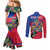 Personalized Haiti Couples Matching Mermaid Dress and Long Sleeve Button Shirt Tropical Hibiscus Flowers DT05