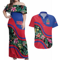 Personalized Haiti Couples Matching Off Shoulder Maxi Dress and Hawaiian Shirt Tropical Hibiscus Flowers DT05