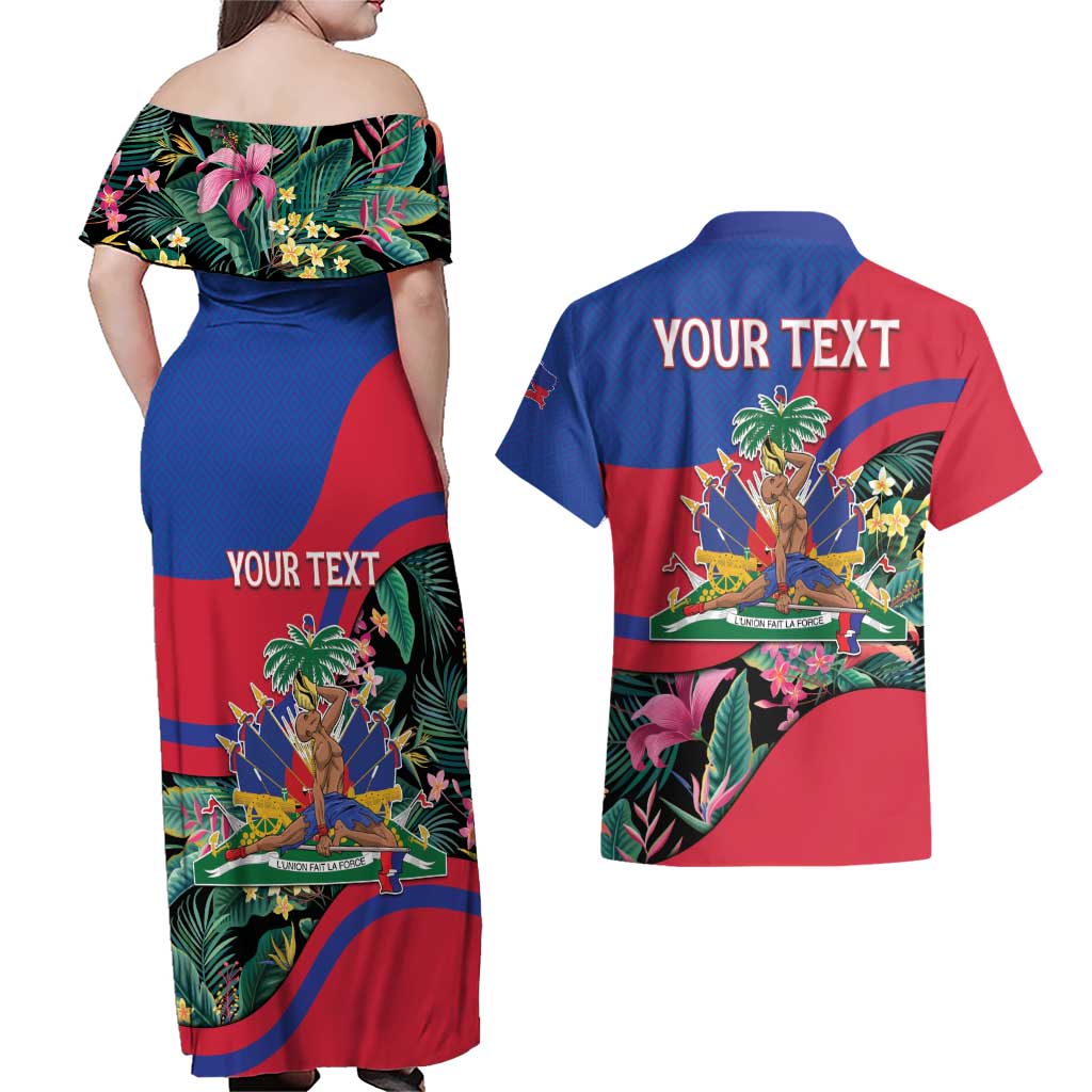 Personalized Haiti Couples Matching Off Shoulder Maxi Dress and Hawaiian Shirt Tropical Hibiscus Flowers DT05