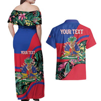 Personalized Haiti Couples Matching Off Shoulder Maxi Dress and Hawaiian Shirt Tropical Hibiscus Flowers DT05