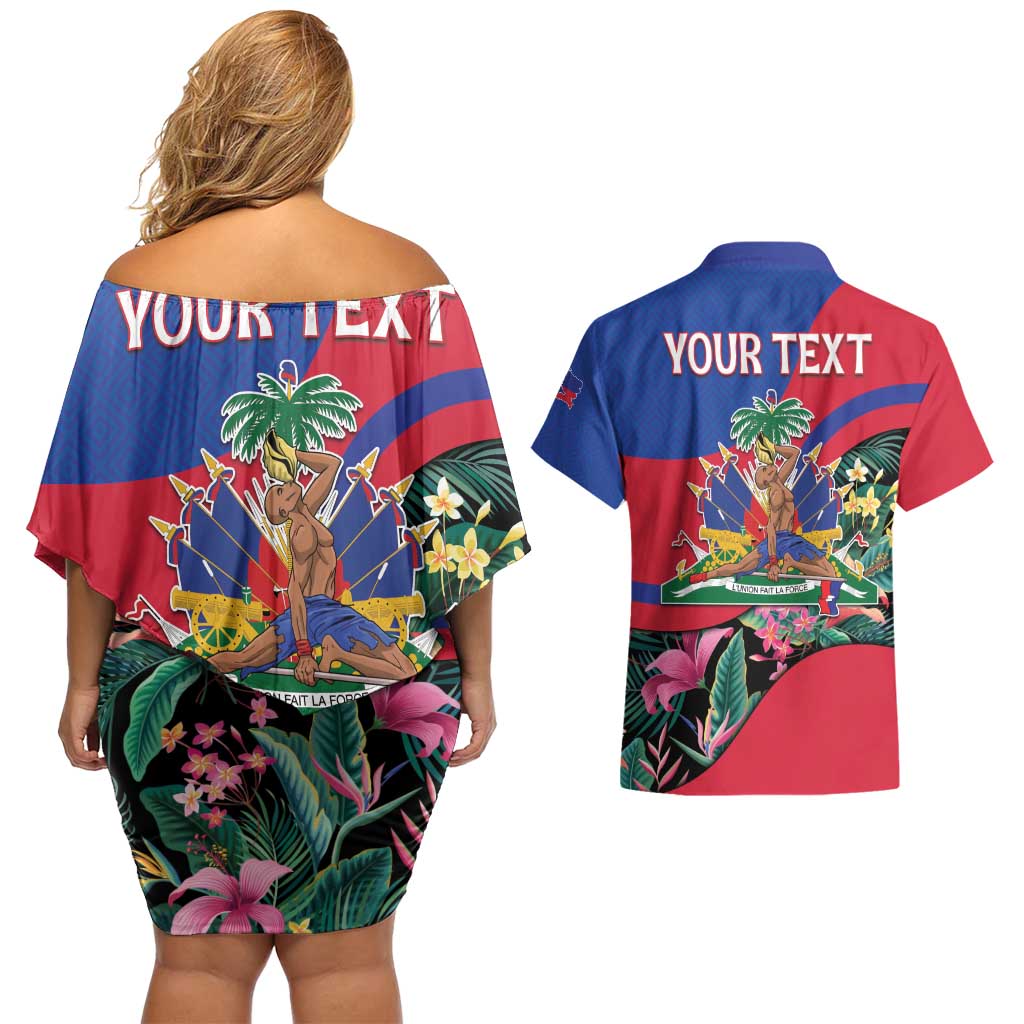 Personalized Haiti Couples Matching Off Shoulder Short Dress and Hawaiian Shirt Tropical Hibiscus Flowers DT05
