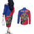 Personalized Haiti Couples Matching Off The Shoulder Long Sleeve Dress and Long Sleeve Button Shirt Tropical Hibiscus Flowers DT05