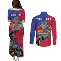 Personalized Haiti Couples Matching Puletasi and Long Sleeve Button Shirt Tropical Hibiscus Flowers DT05
