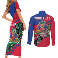 Personalized Haiti Couples Matching Short Sleeve Bodycon Dress and Long Sleeve Button Shirt Tropical Hibiscus Flowers DT05