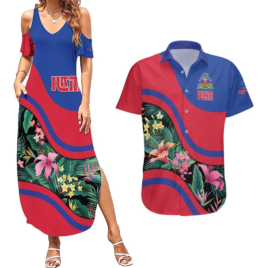 Personalized Haiti Couples Matching Summer Maxi Dress and Hawaiian Shirt Tropical Hibiscus Flowers DT05