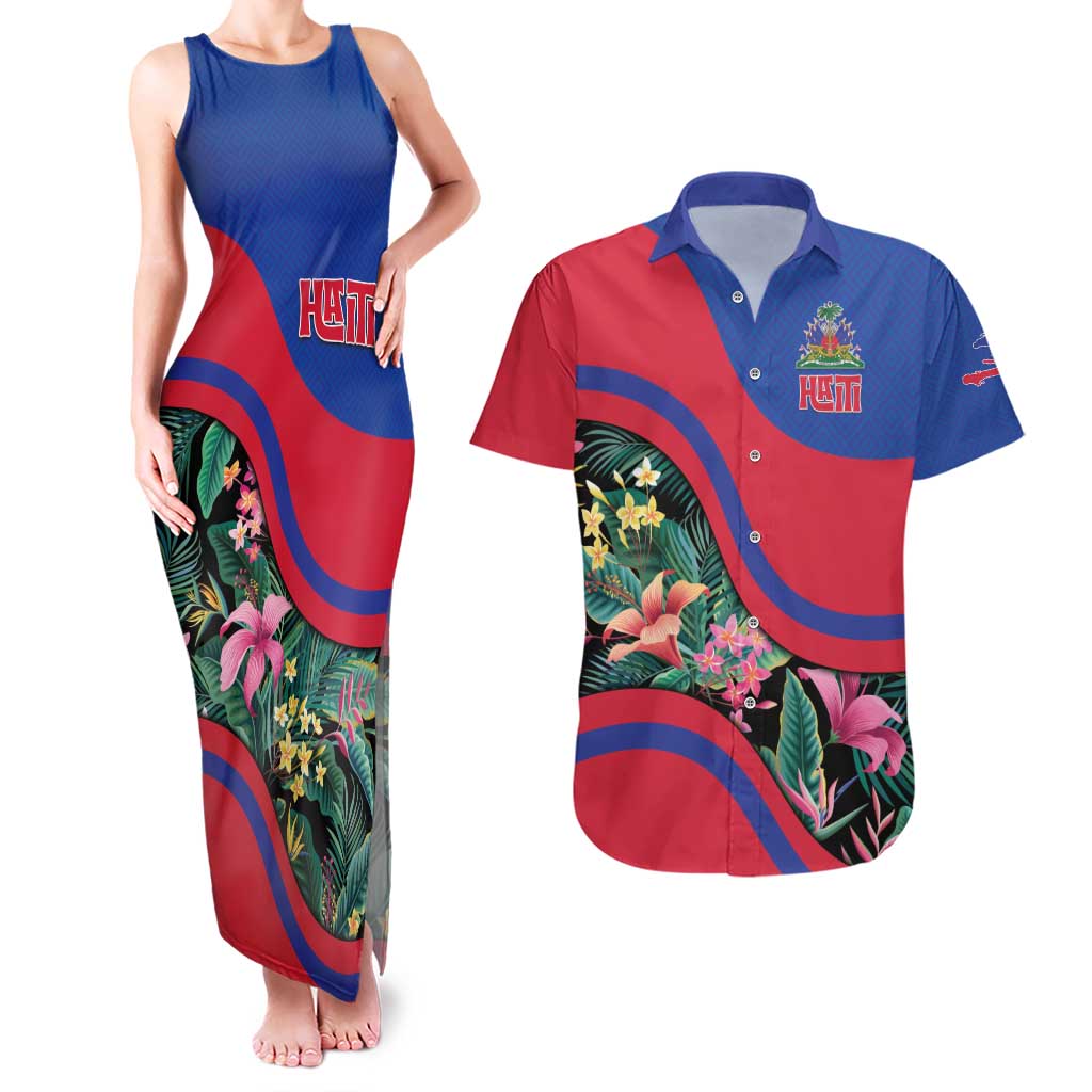 Personalized Haiti Couples Matching Tank Maxi Dress and Hawaiian Shirt Tropical Hibiscus Flowers DT05