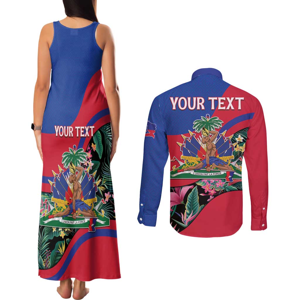 Personalized Haiti Couples Matching Tank Maxi Dress and Long Sleeve Button Shirt Tropical Hibiscus Flowers DT05