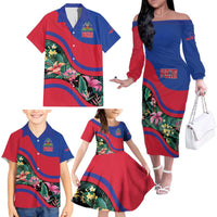 Personalized Haiti Family Matching Off The Shoulder Long Sleeve Dress and Hawaiian Shirt Tropical Hibiscus Flowers DT05