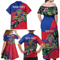 Personalized Haiti Family Matching Off Shoulder Maxi Dress and Hawaiian Shirt Tropical Hibiscus Flowers DT05