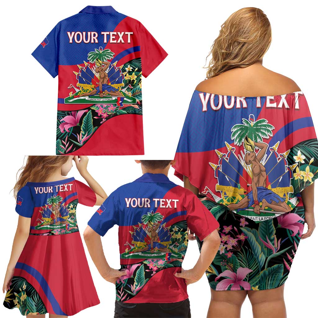 Personalized Haiti Family Matching Off Shoulder Short Dress and Hawaiian Shirt Tropical Hibiscus Flowers DT05