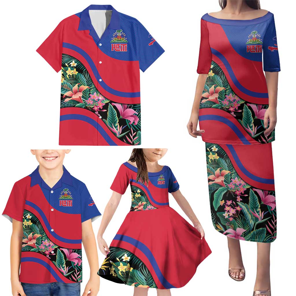 Personalized Haiti Family Matching Puletasi and Hawaiian Shirt Tropical Hibiscus Flowers DT05