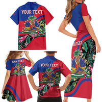 Personalized Haiti Family Matching Short Sleeve Bodycon Dress and Hawaiian Shirt Tropical Hibiscus Flowers DT05