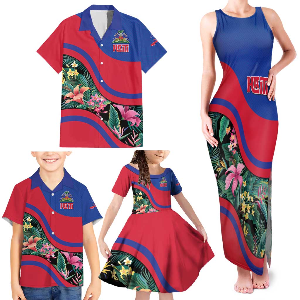 Personalized Haiti Family Matching Tank Maxi Dress and Hawaiian Shirt Tropical Hibiscus Flowers DT05