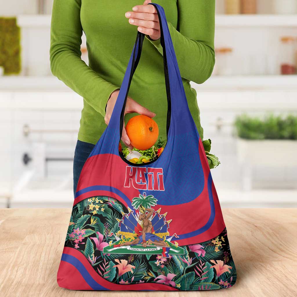 Personalized Haiti Grocery Bag Tropical Hibiscus Flowers