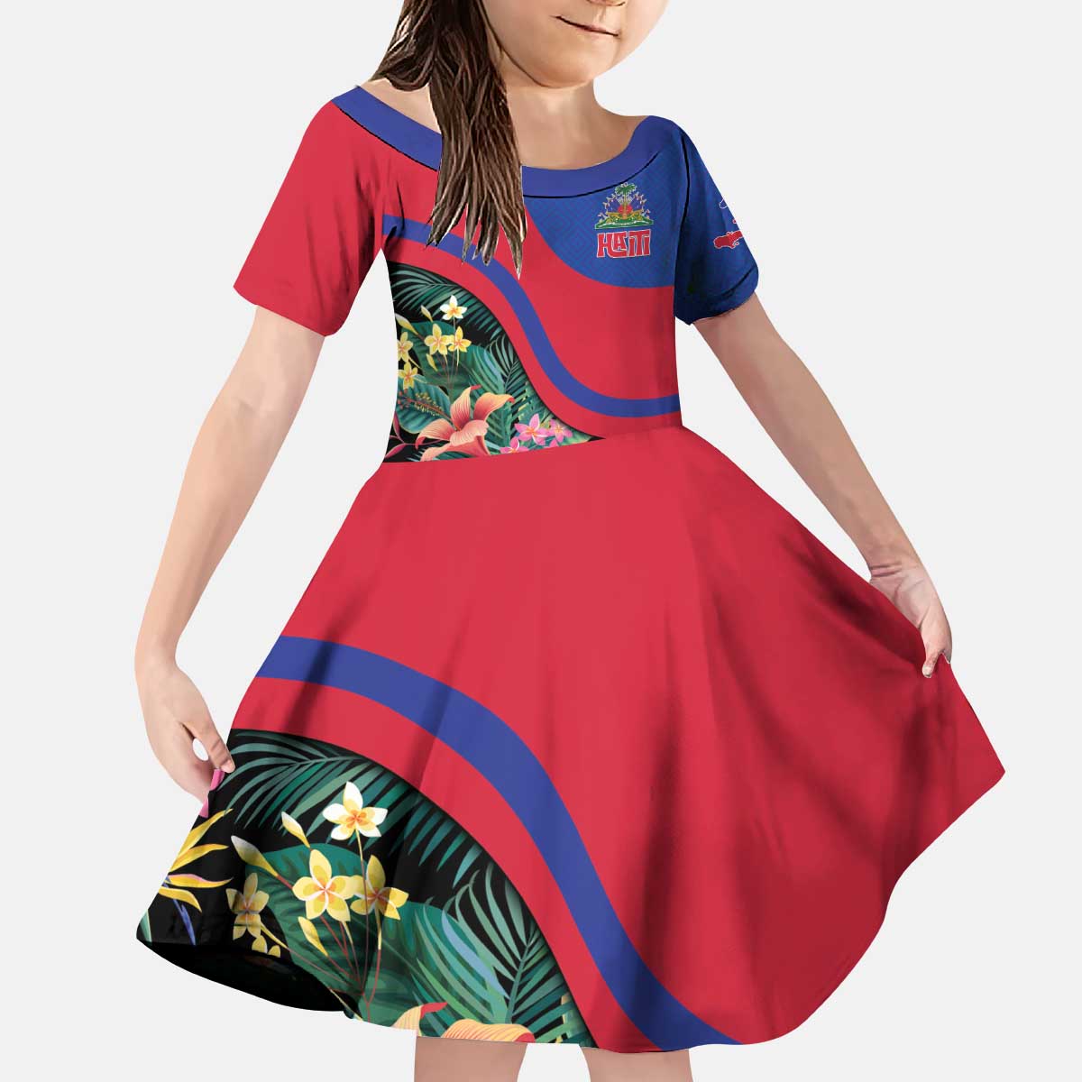 Personalized Haiti Kid Short Sleeve Dress Tropical Hibiscus Flowers DT05