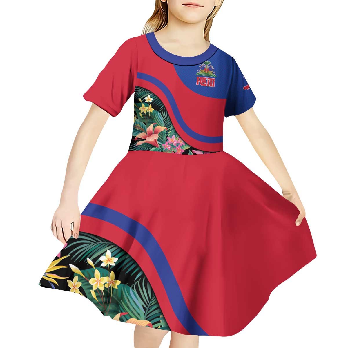 Personalized Haiti Kid Short Sleeve Dress Tropical Hibiscus Flowers DT05