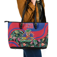 Personalized Haiti Leather Tote Bag Tropical Hibiscus Flowers