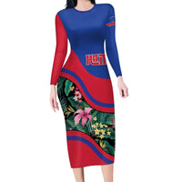 Personalized Haiti Long Sleeve Bodycon Dress Tropical Hibiscus Flowers DT05