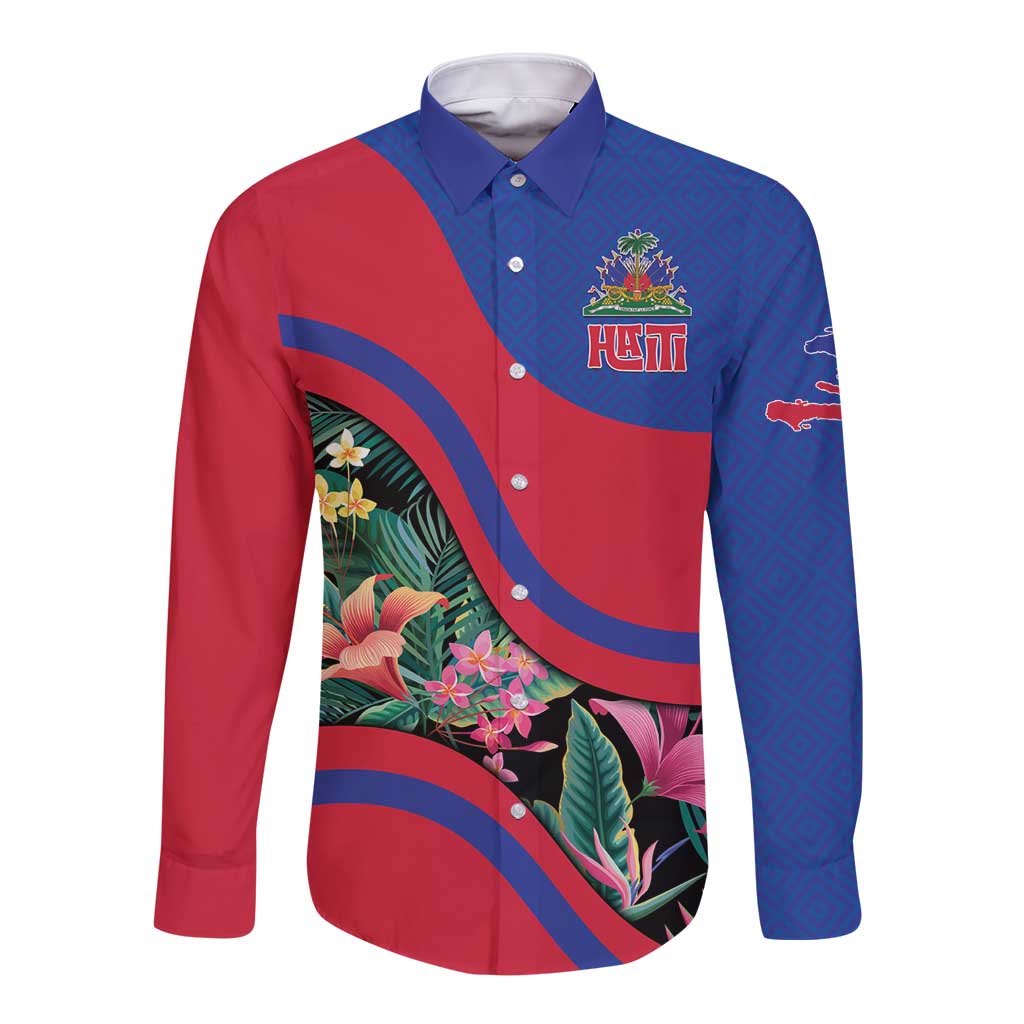 Personalized Haiti Long Sleeve Button Shirt Tropical Hibiscus Flowers DT05