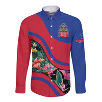 Personalized Haiti Long Sleeve Button Shirt Tropical Hibiscus Flowers DT05
